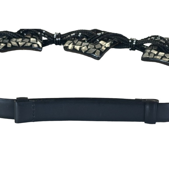 Chico's Black Leather Adjustable Belt w/ Beads & Mother of Pearl Like Inlay S/M - Picture 9 of 11